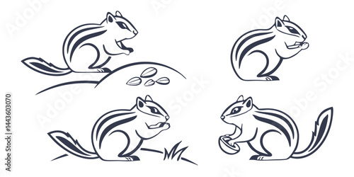Minimalist Chipmunk Icon Set for Wildlife and Nature Themes