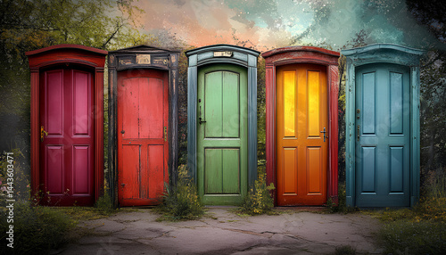 Obraz na płótnie A series of doors each leading to a different path representing the many choices and decisions that shape our existence w salonie