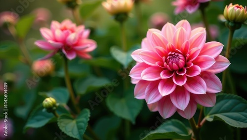 Intricate dahlia blooms, vibrant petals, lush foliage , wedding, dahlia