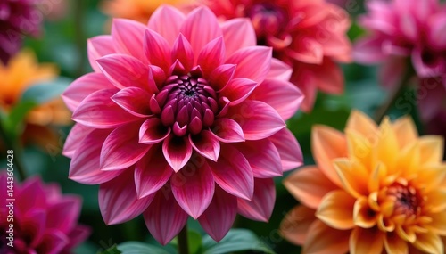Intricate dahlia blooms, vibrant hues, close-up view , bloom, vibrant