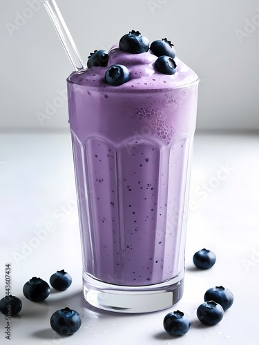 Obraz na płótnie Smoothie topped with fresh blueberries served in a tall glass on a light background w salonie