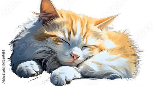 Professional photo of a sleeping white yellow mottle cat on black background