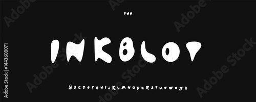 Blobby liquid font, surreal splash letters, abstract soft-edged alphabet with bold twist, playful experimental feel for standout creative graphics, immersive youth identity. Vector typeset.