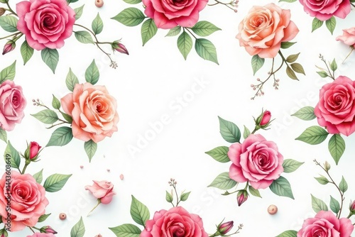 Delicate watercolor roses and leaves, repeating seamlessly , leaves, seamless pattern, nature