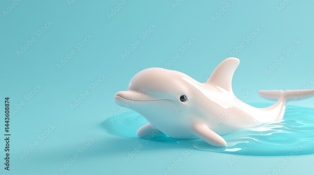 Adorable white dolphin figurine in a tranquil blue water setting. Adorable white dolphin figurine in a tranquil blue water setting.