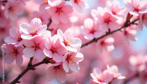 Delicate pink sakura blossoms in full bloom, forming a repeating pattern , motif, surface, pink