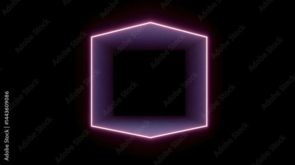 3d rendering of a hexagon-shaped object with a dark background. the hexagon is made up of a series of pink neon lines that form a hexagonal shape. 3d rendering of a hexagon-shaped object with a dark background. the hexagon is made up of a series of pink neon lines that form a hexagonal shape.