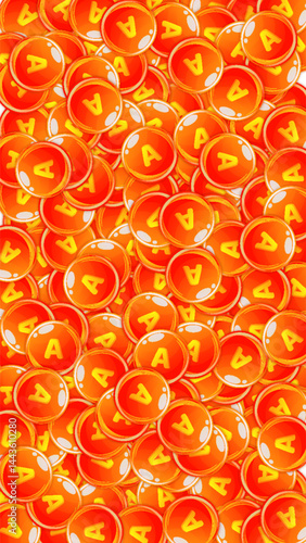 Vitamin A round capsules scattered randomly.