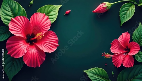Bold hibiscus & tropical leaves, vibrant colors, exotic, pink, nature