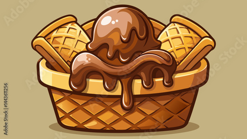 Smooth chocolate ice cream melts into the waffle ridges.
Each curve catches soft highlights of sweet richness.
The basket cradles the dessert like edible art.
A timeless treat captured in simple desig