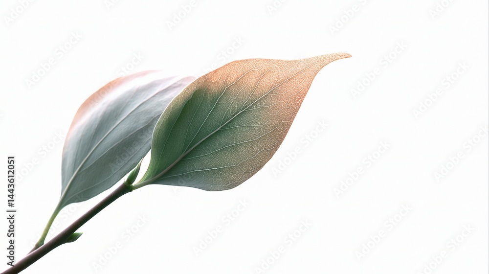 Delicate Green Leaves with Soft Light on a Minimalistic Background