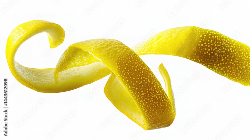 Curled Lemon Peel Twists Isolated on White Background for Cooking