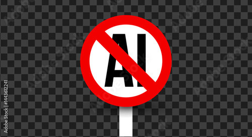 No AI Symbol Prohibited Sign With Red Circle And Slash On Transparent Background, Concept Of Anti Artificial Intelligence Use. Vector Illustration