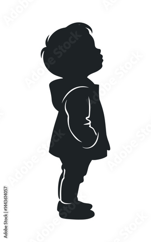 Silhouette Illustration Of A Little Boy Looking Upward With Hands In Pockets And Wearing A Coat Simple Vector Design