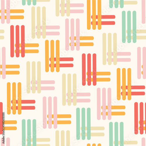 An Abstract of Geometric Bold Lines in an L Shape in Muted Retro Colors creating a seamless pattern print