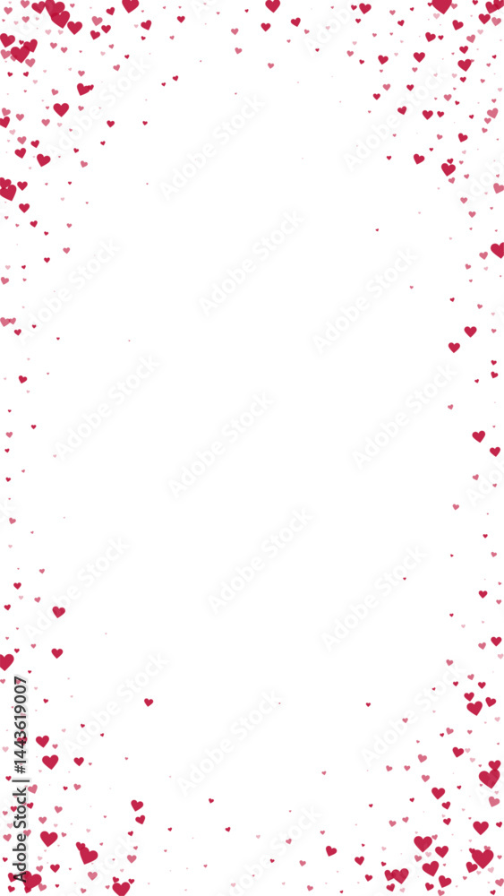 Obraz premium Red hearts scattered on white background.