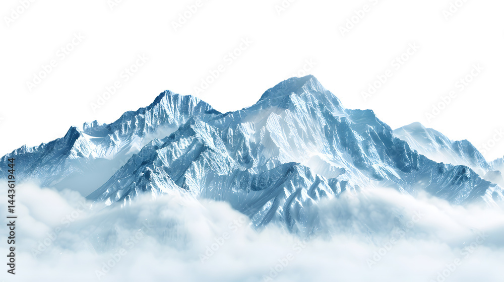 Obraz premium Breathtaking Snow Capped Mountain Landscape with Blue Sky and Clouds Isolated