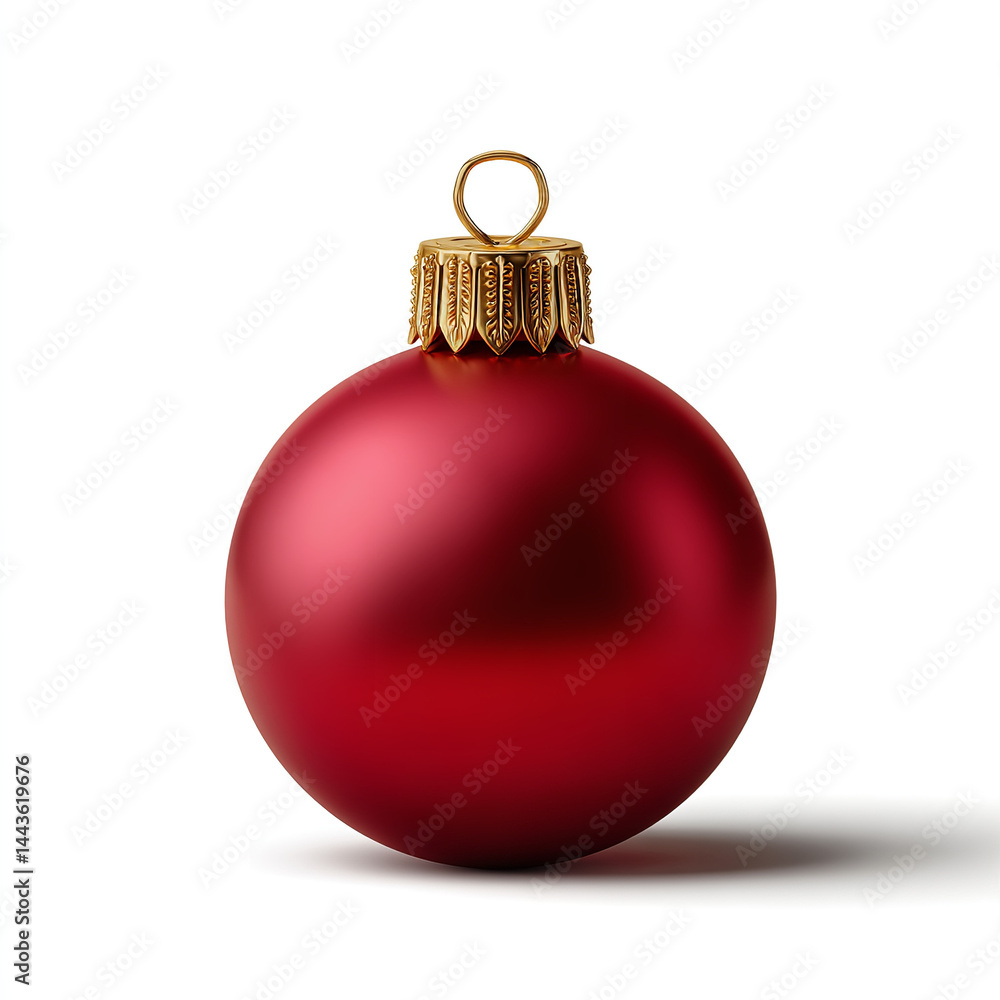 Realistic red Christmas ornament ball with gold cap isolated on transparent background. isolated white background Realistic red Christmas ornament ball with gold cap isolated on transparent background. isolated white background