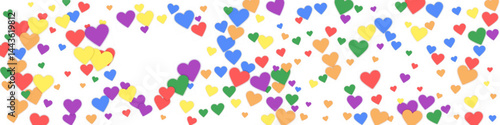 Rainbow colored scattered hearts. LGBT valentine