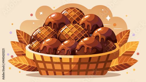 Decadent chocolate mounds overflow the crisp basket.
Soft edges meet the structured waffle lines.
A flat-style visual with depth and flavor.
Modern, tempting, and perfectly composed.