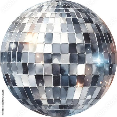 Shimmering Silver Watercolor Disco Ball Illustration
