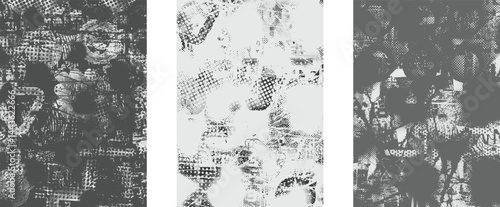 Background with glitch distorted grunge textures . grunge background texture with halftone dots, glitched shapes, textures and lines .Screen print vector background with grunge textured surface.