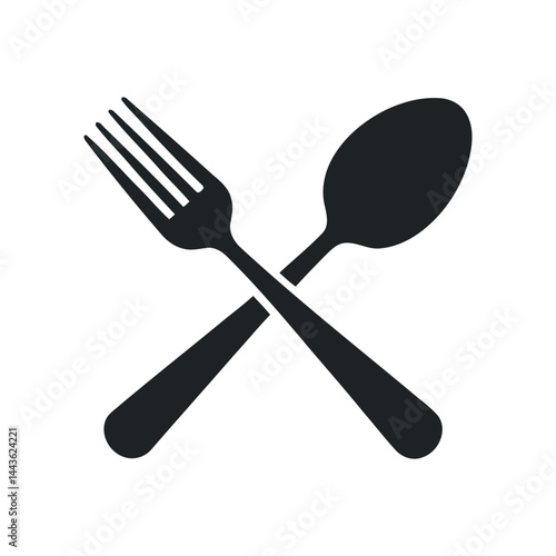 Crossed Fork And Spoon Cutlery Silhouette Culinary Utensil Icon Isolated Gastronomy Food Preparation Meal Service