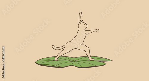 Yoga cat on lily pad illustration meditation pose wellness feline zen animal stretching exercise balance fitness