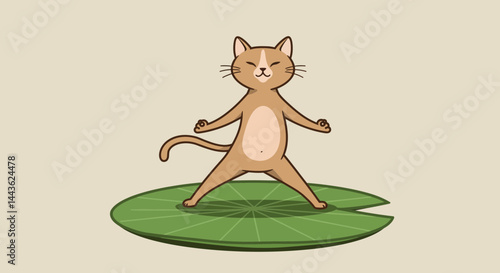 Cute cartoon cat yoga meditation on lily pad zen animal character illustration vector graphic design image art