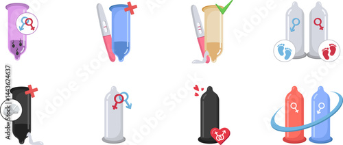 Romantic and flavored condom collection – vector design