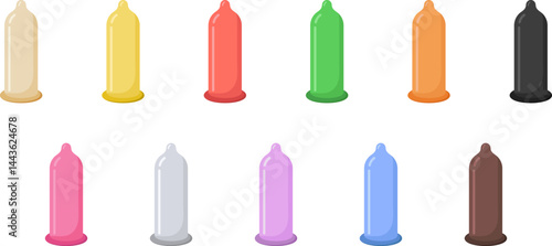 Colorful flavored condom icons – vector set