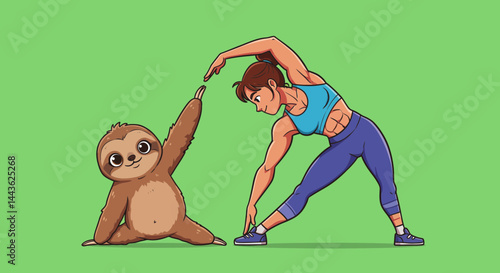 Sloth yoga fitness exercise workout stretching healthy wellbeing wellness cartoon character illustration