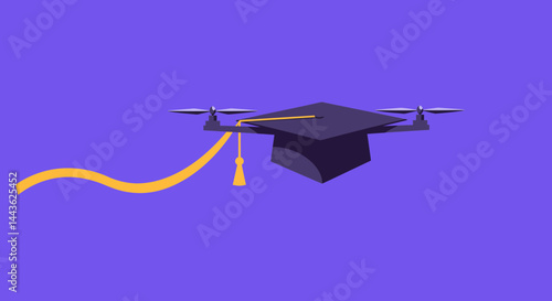 Drone graduation education learning school university college student academic cap tassel future tech degree