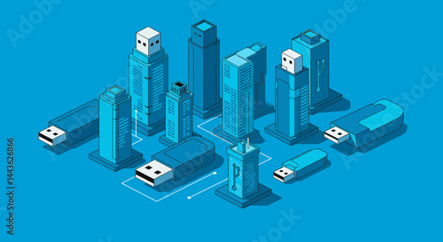 Usb flash drive data storage memory stick portable drive technology digital device isometric illustration