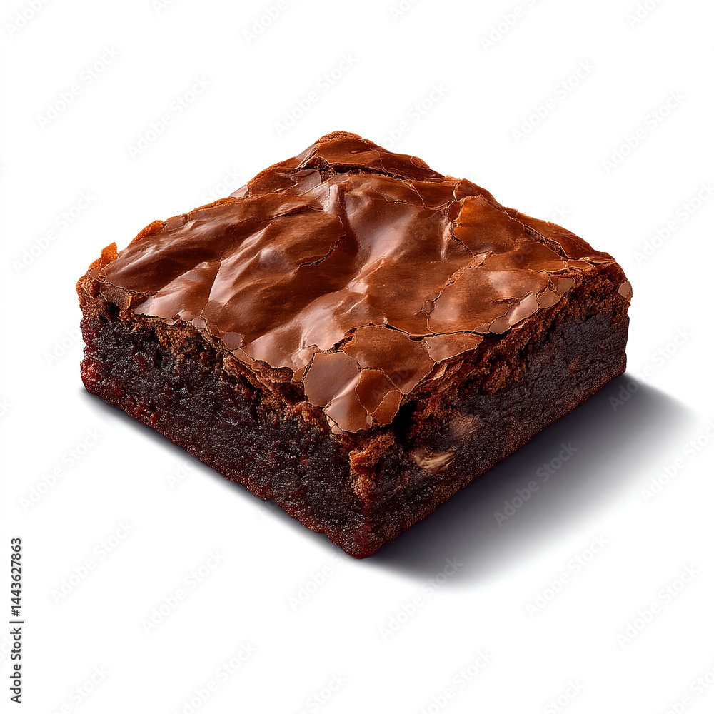 A realistic square chocolate brownie with a rich fudgy texture slightly cracked top indulgent dessert isolated on transparent background. isolated white background A realistic square chocolate brownie with a rich fudgy texture slightly cracked top indulgent dessert isolated on transparent background. isolated white background