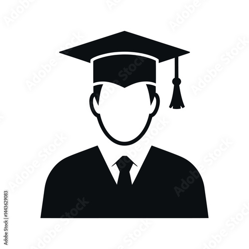 Graduation Icon Featuring A Student With Mortarboard And Academic Dress In A Simple Design