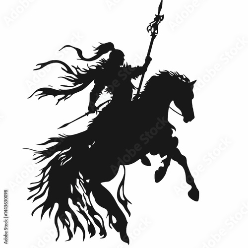 A black vector illustration presents a horse silhouette, embodying an equestrian animal in motion