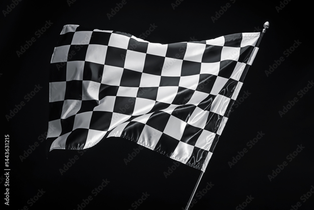 One racing checkered flag on black background