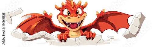 Cute cartoon dragon peeking out