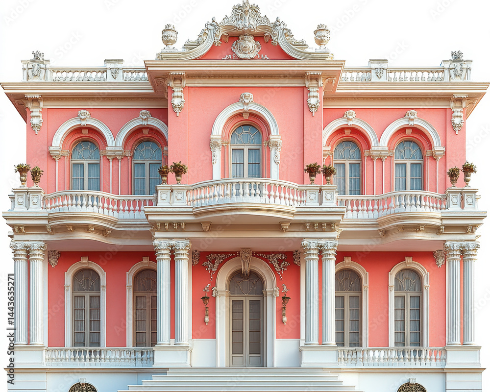 Luxurious Neoclassical Chancellery Building with Ornate Architectural Details Isolated on White Background