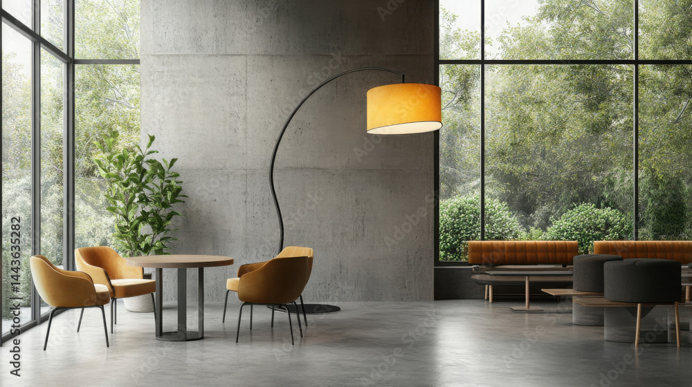 Ambient Glow: Modern Lamp in a Cozy Coffee Shop Setting