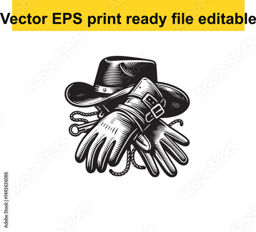 Cowboy hand gloves vector silhouette