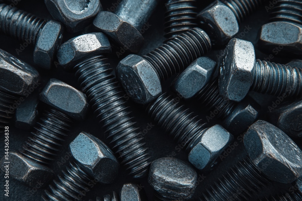 Close-up of Industrial Bolts and Nuts Close-up of Industrial Bolts and Nuts