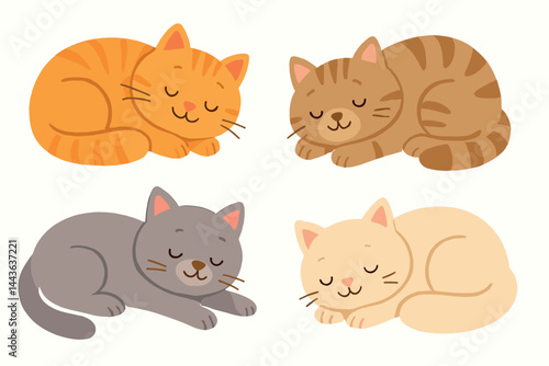 Four cats are sleeping in a row