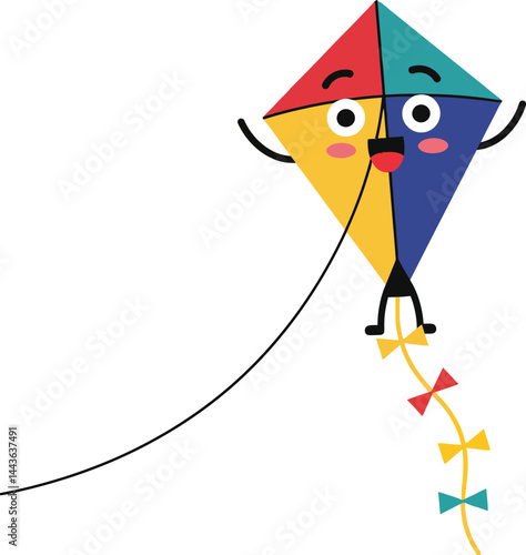 Colorful happy kite with face and bows flying in sky vector illustration design 