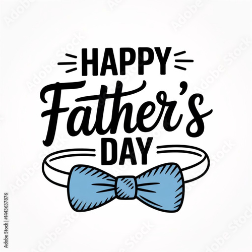 Happy Father's Day bow tie typography banner. Father`s day sale promotion calligraphy poster with doodle necktie and divider sketch line isolated on white background. Illustration vector.
