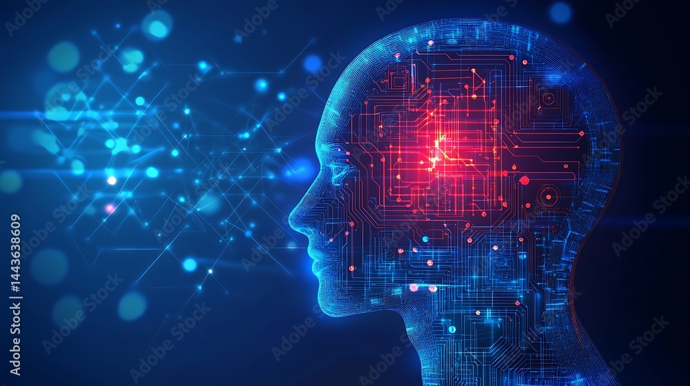Stunning digital face composed of artificial intelligence and glowing networks picture Stunning digital face composed of artificial intelligence and glowing networks picture