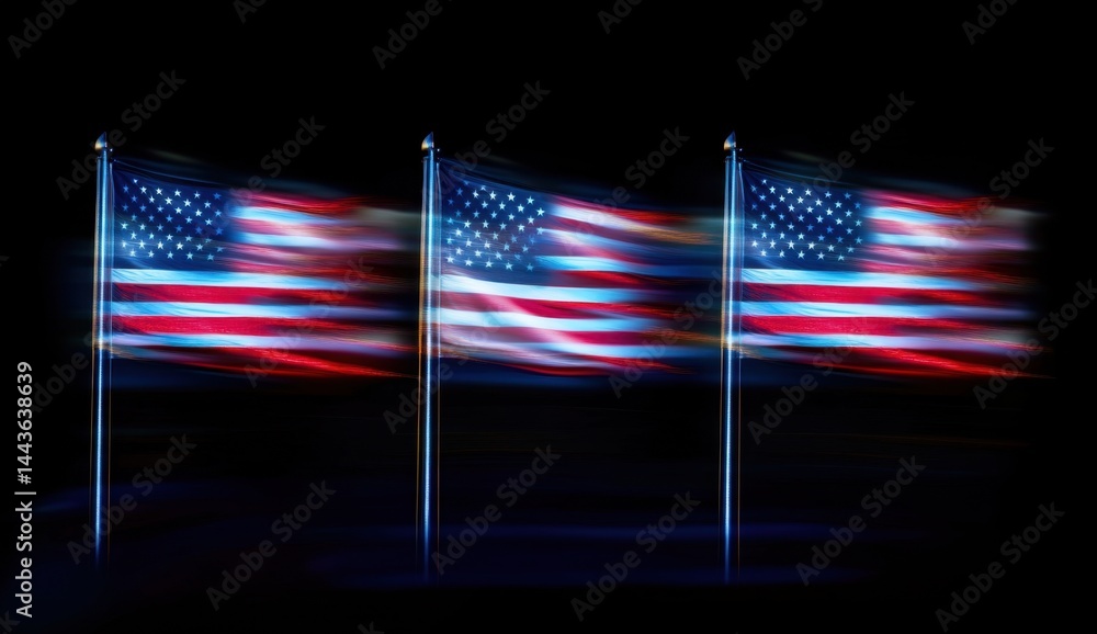 Obraz premium Dynamic American Flags at Night
