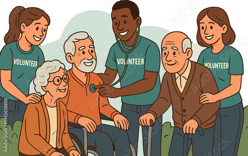 Group of people are wearing volunteer shirts