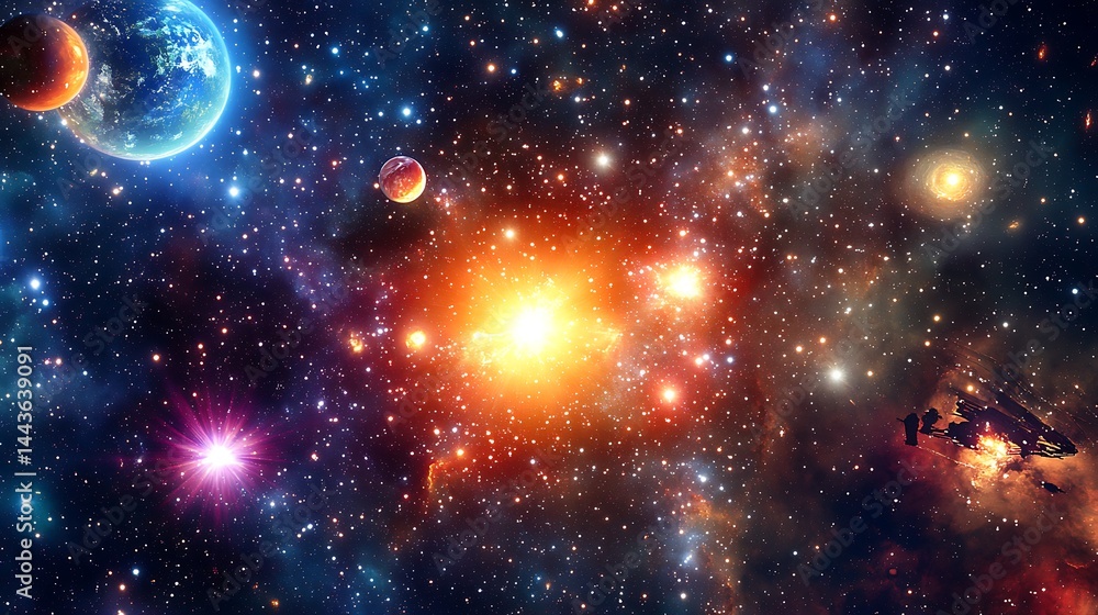 Stunning galaxy view with glowing planets and celestial bodies in space image Stunning galaxy view with glowing planets and celestial bodies in space image